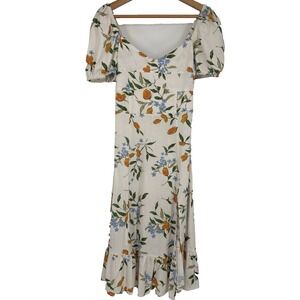 By The River Womens Milkmaid Floral Midi Dress Medium Smocked‎ Coquette Feminine